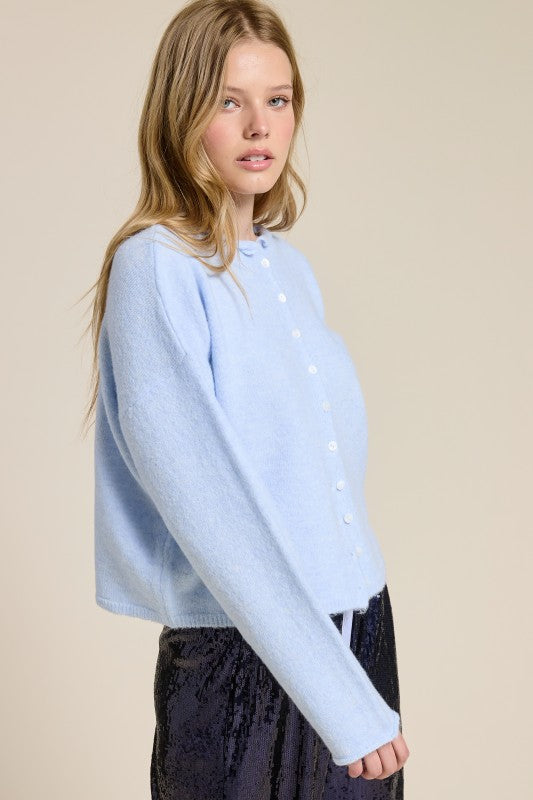 Tanya Long Sleeve Button Down Knit Cardigan Blue