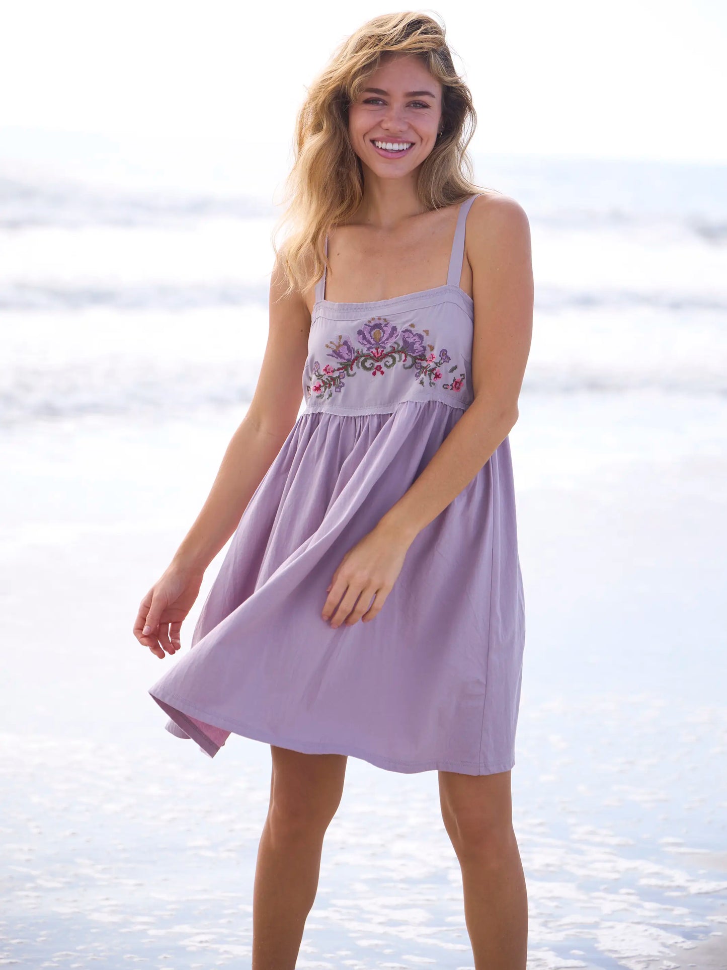 Patti Embroidered Mini Dress - Lavender