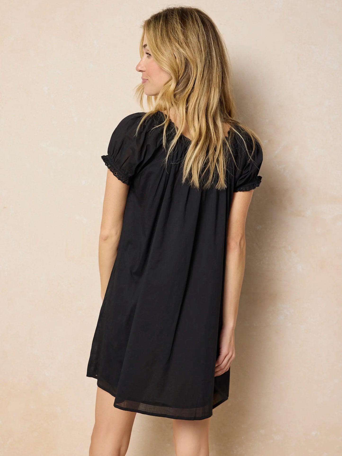 Sweet Nothings Embroidered Cotton Mini Dress - Black