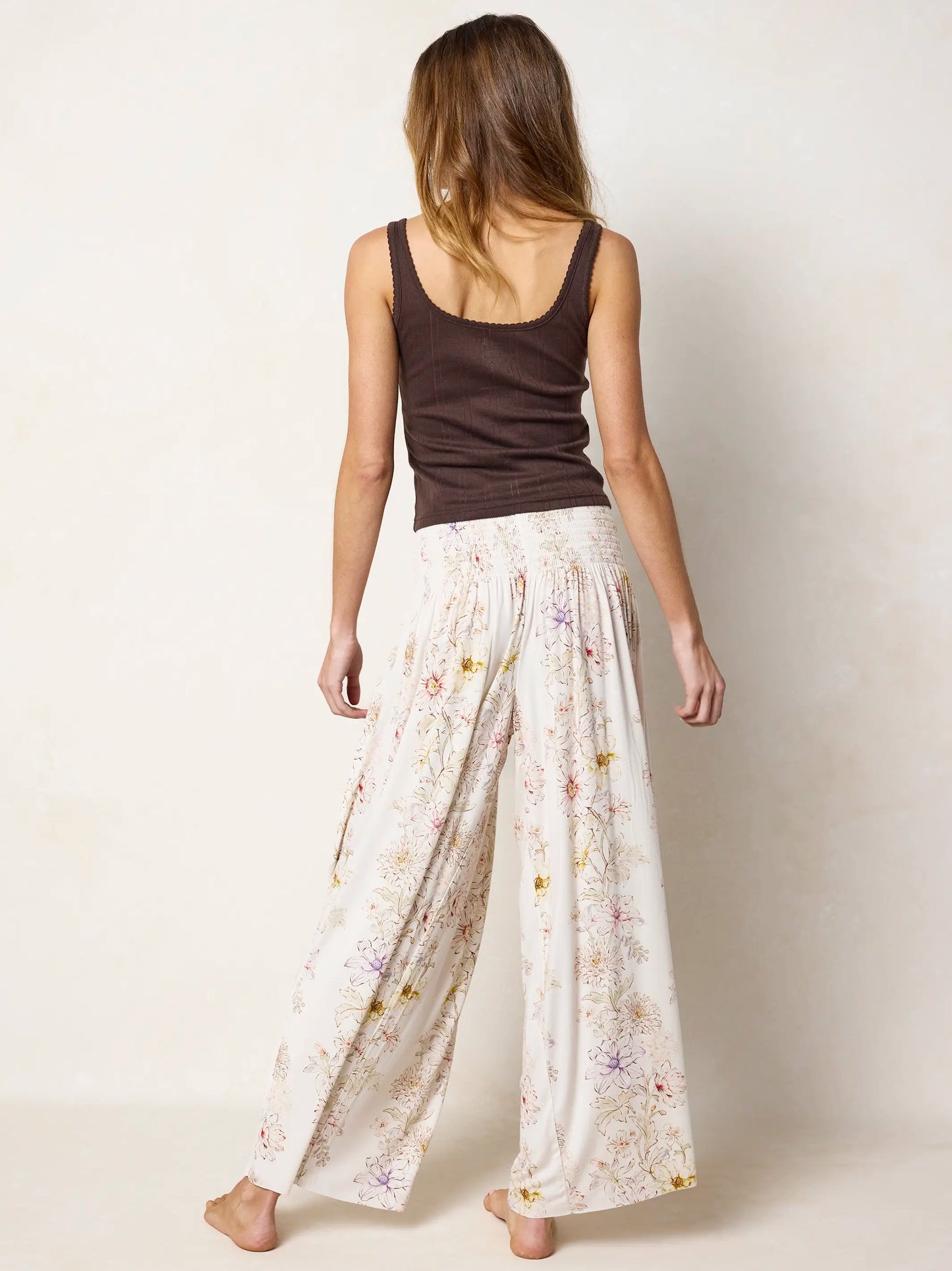 Make A Move "ButterSoft" Knit Palazzo Pants - Ivory Dahlia Rows