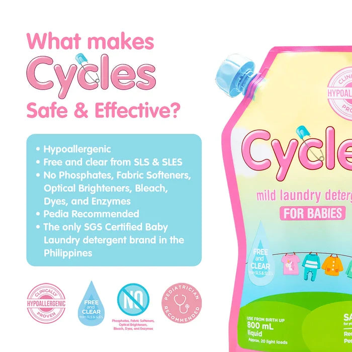 Cycles Mild Laundry Liquid Detergent 800mL Refill Pack