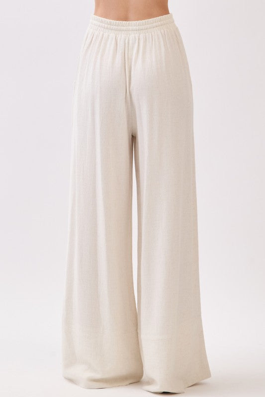 Paris Drawstring Linen Wide Leg Pants Oatmeal
