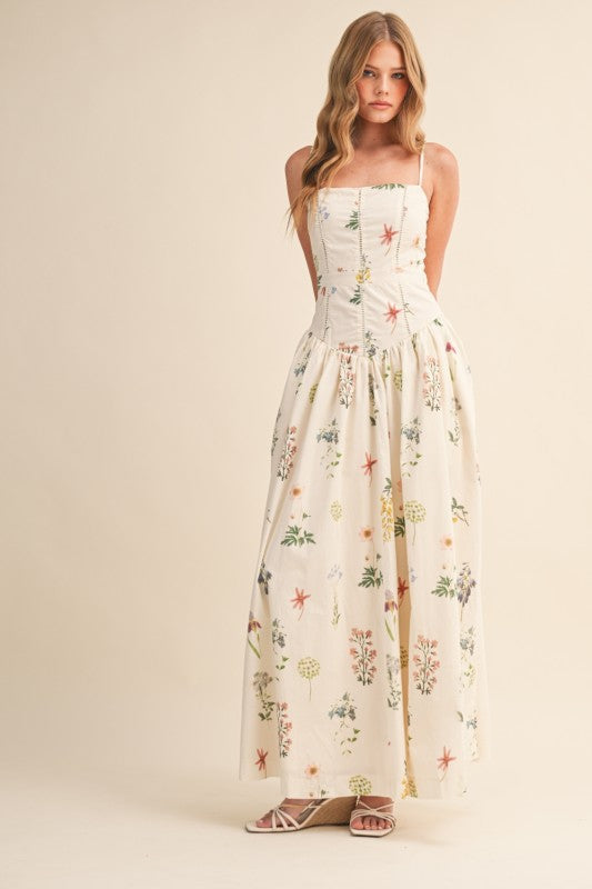 Skylar Sleeveless Floral Print Maxi Dress Cream