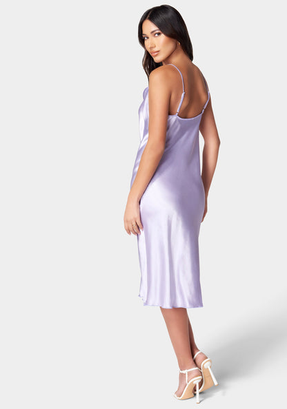 Satin Cowl Neck Slip Midi Dress