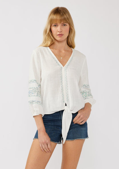 Katya Embroidered Tie Front Top