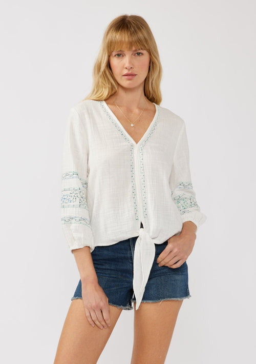 Katya Embroidered Tie Front Top