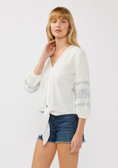 Katya Embroidered Tie Front Top