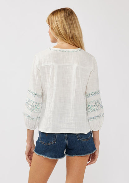 Katya Embroidered Tie Front Top