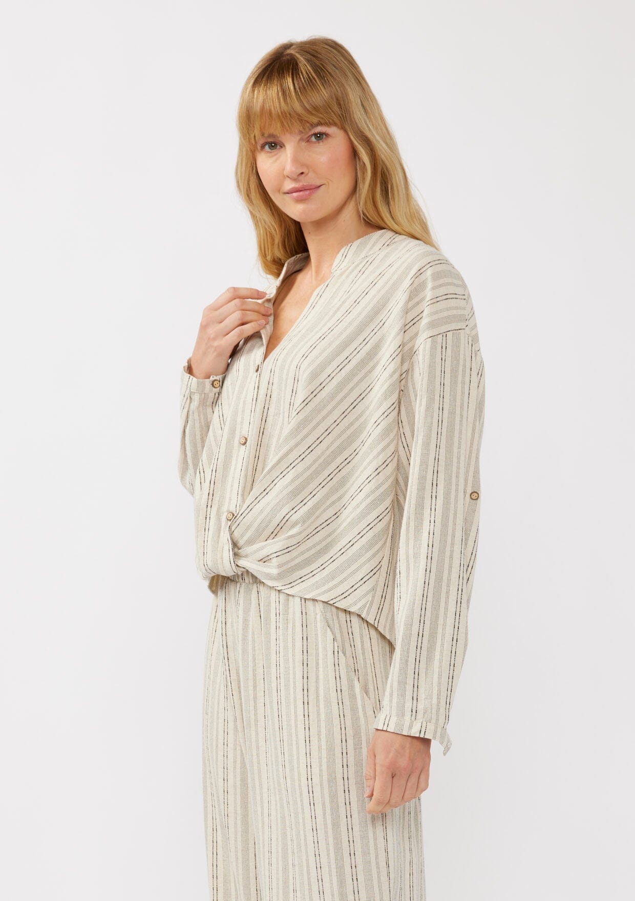 Carefree Escape Twist Front Striped Shirt