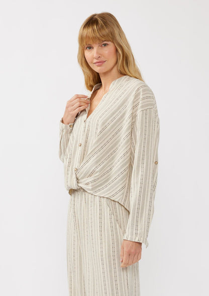Carefree Escape Twist Front Striped Shirt