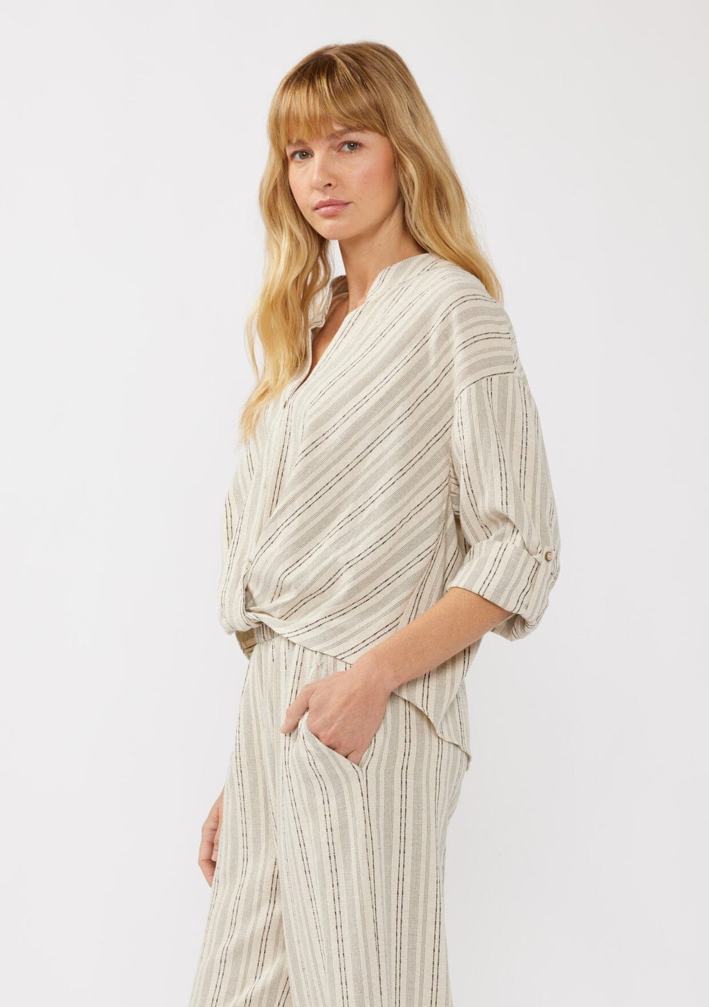 Carefree Escape Twist Front Striped Shirt