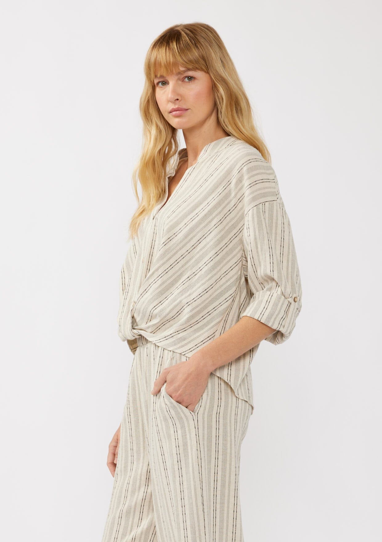 Carefree Escape Twist Front Striped Shirt