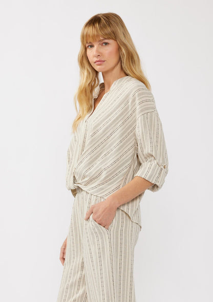 Carefree Escape Twist Front Striped Shirt