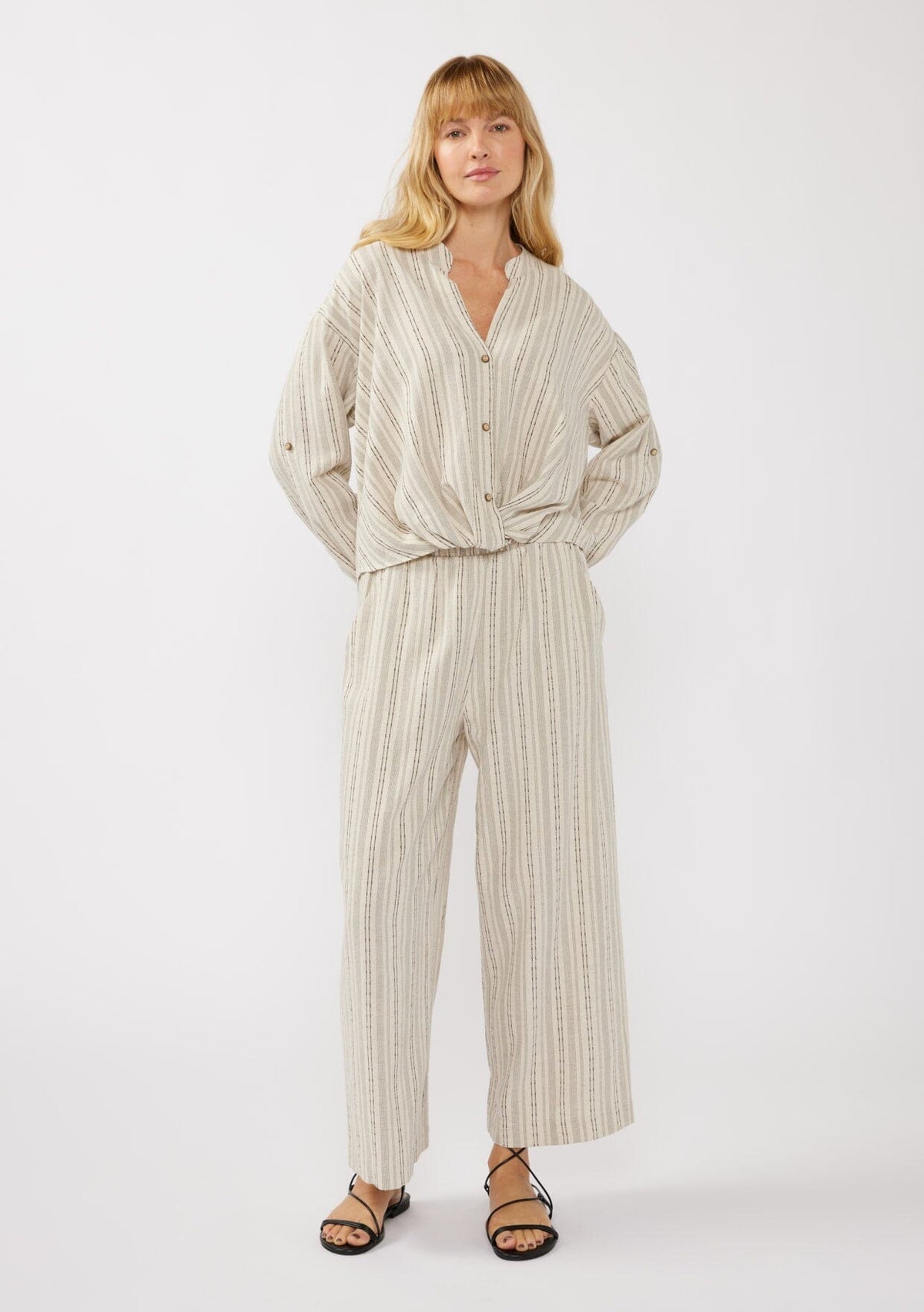 Carefree Escape Twist Front Striped Shirt