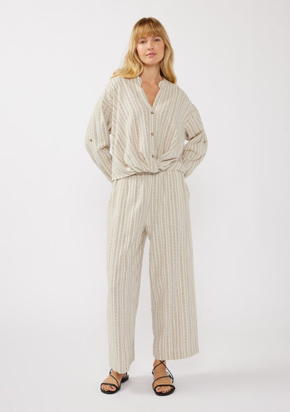 Carefree Escape Twist Front Striped Shirt
