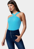 Rib Sweater Cross Front Top