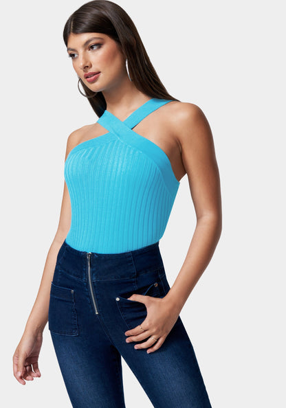 Rib Sweater Cross Front Top