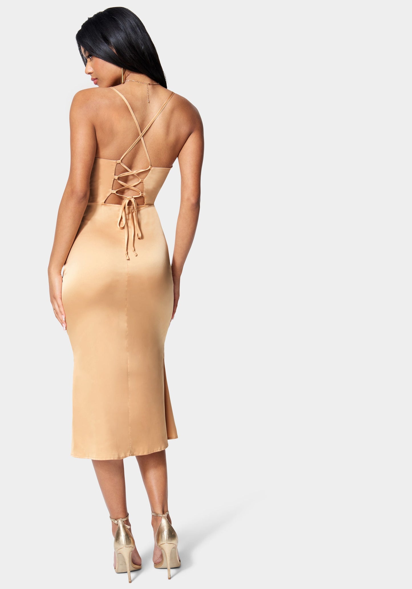Strappy Satin Midi Dress
