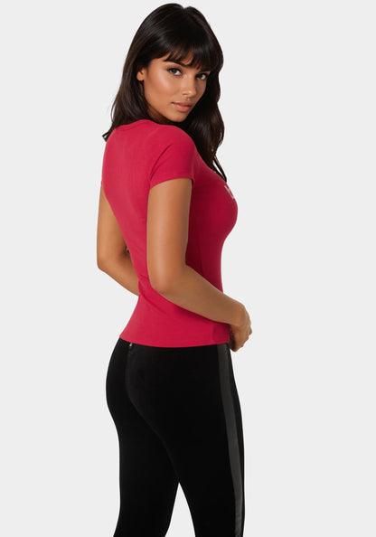 Bebe Logo Short Sleeve Round Neck Rib Top