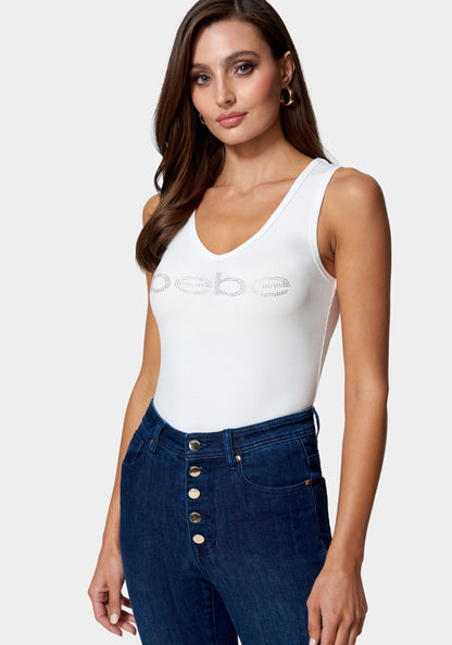 Bebe Logo V-Neck Rib Tank Top