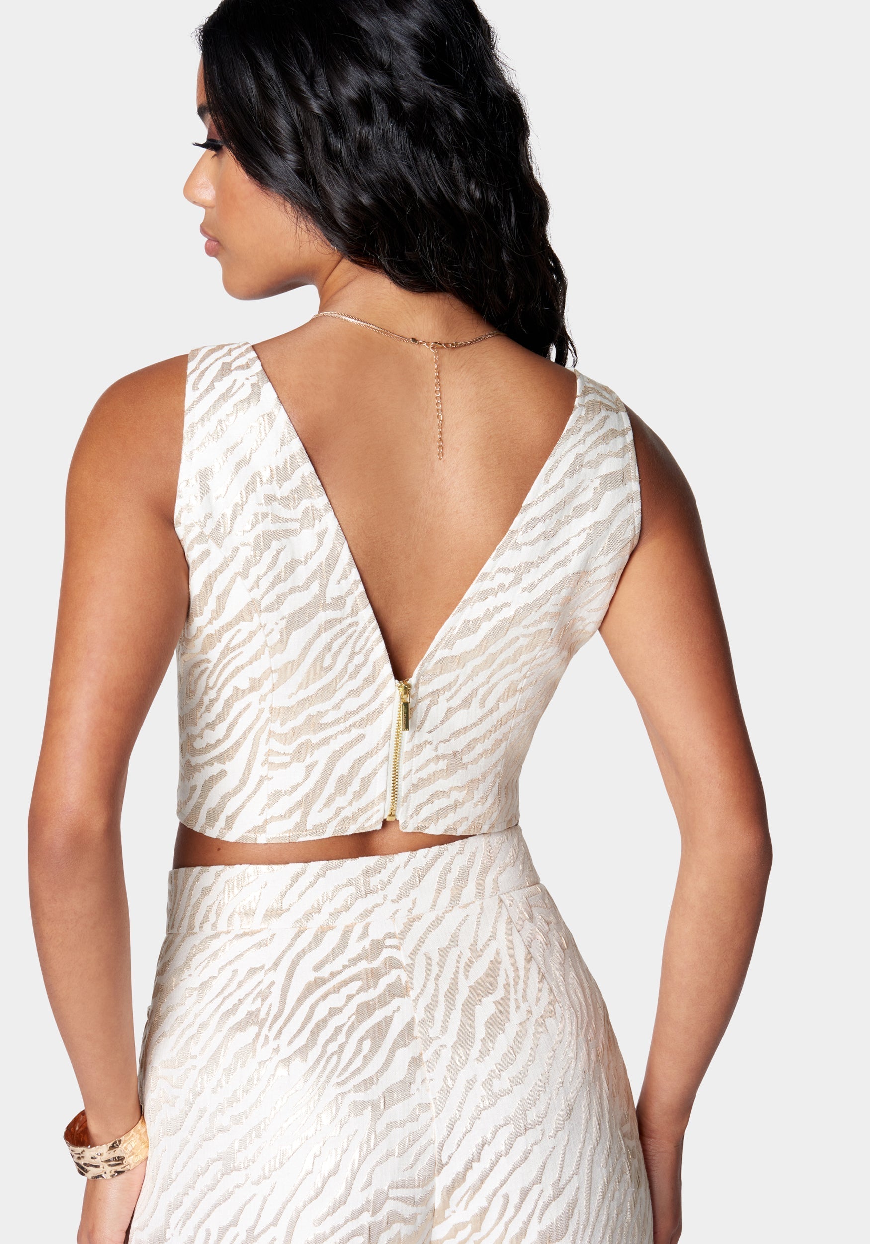Sleeveless Deep V Neck Jacquard Top