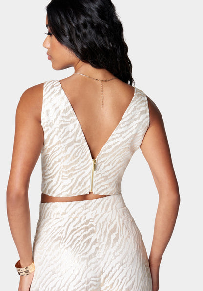 Sleeveless Deep V Neck Jacquard Top