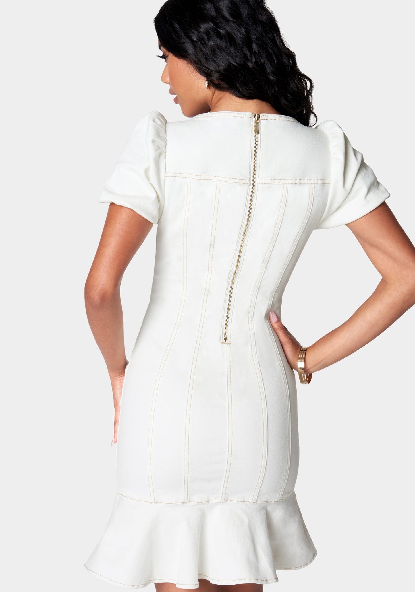 Puff Sleeves Fit & Flare Denim Dress