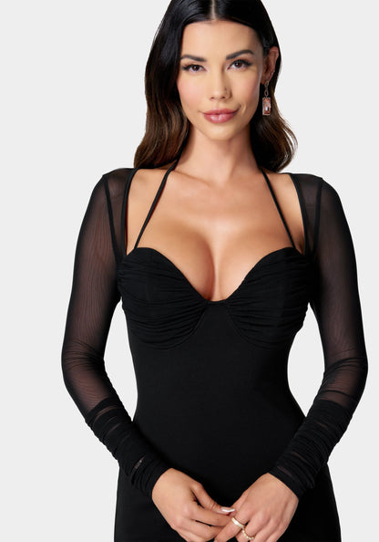 Mesh Sleeve Bustier Mini Dress