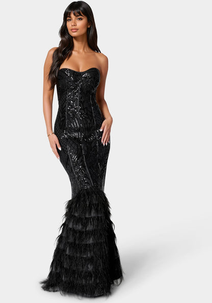 Sequin Feather Gown