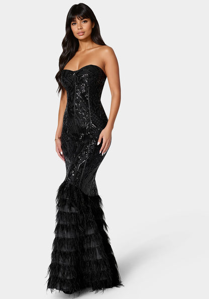 Sequin Feather Gown