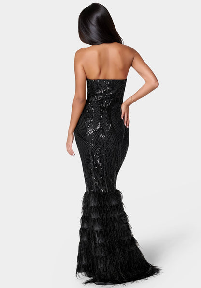 Sequin Feather Gown