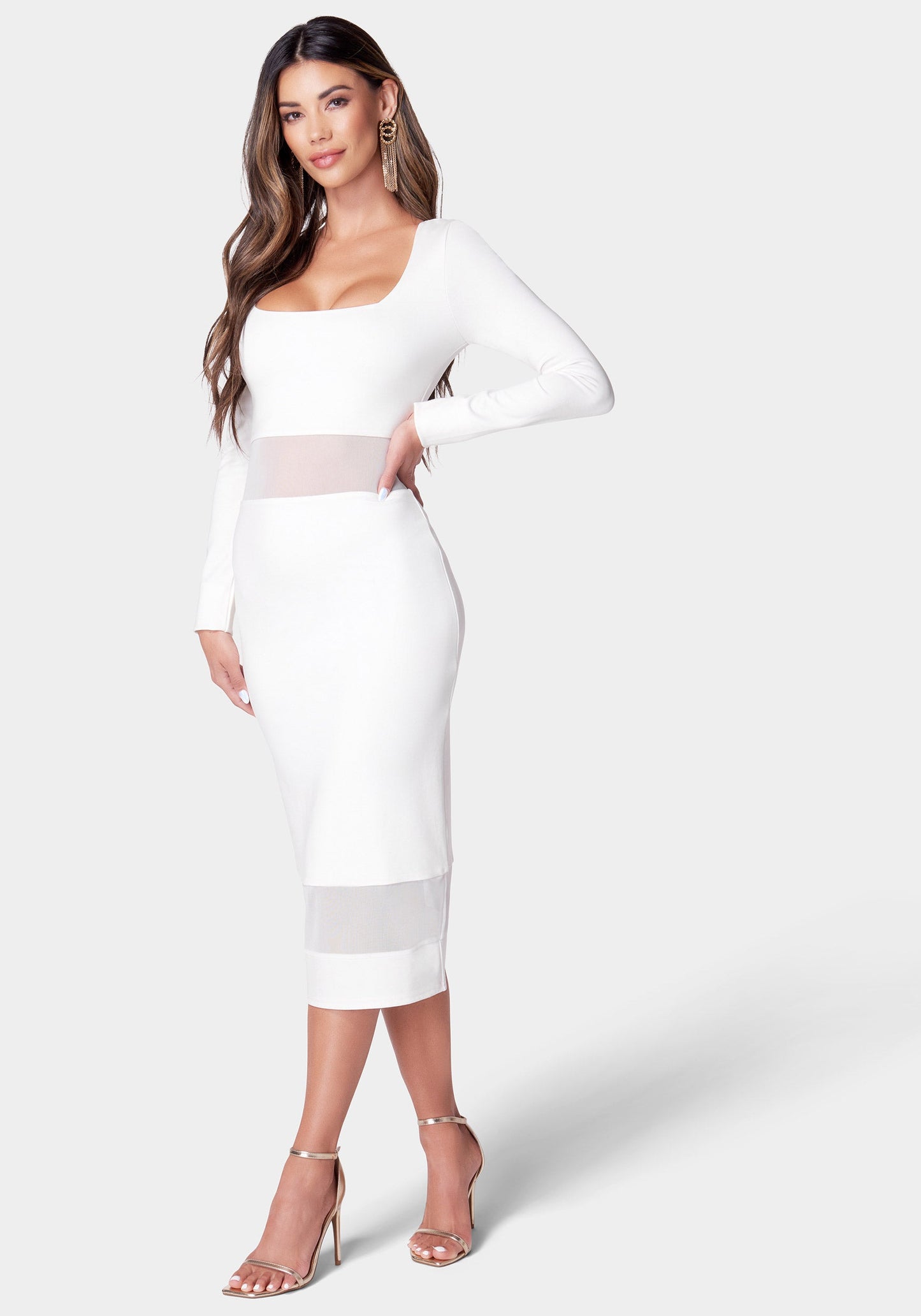 Square Neck Mesh Inset Dress