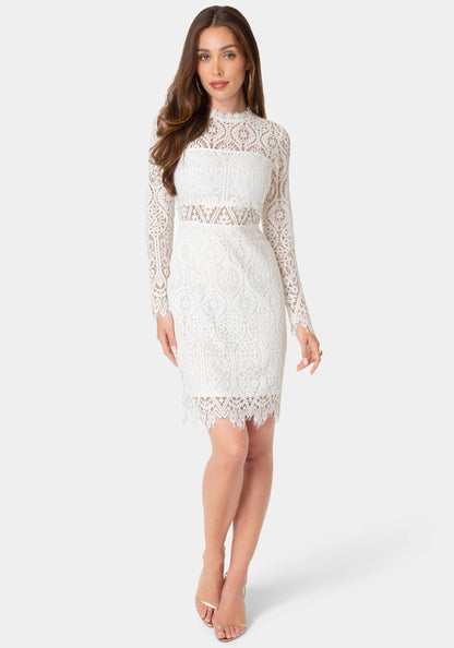 Bandeau Scallop Lace Pencil Dress
