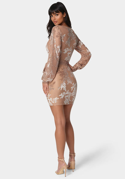 Surplice Burnout Mini Dress