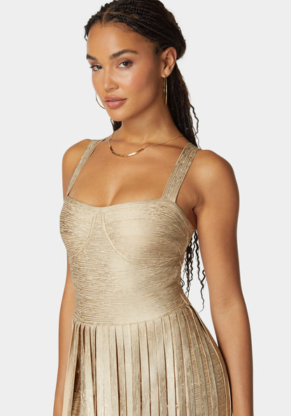 Sweetheart Bandage Top With Fringe Maxi Skirt Dress