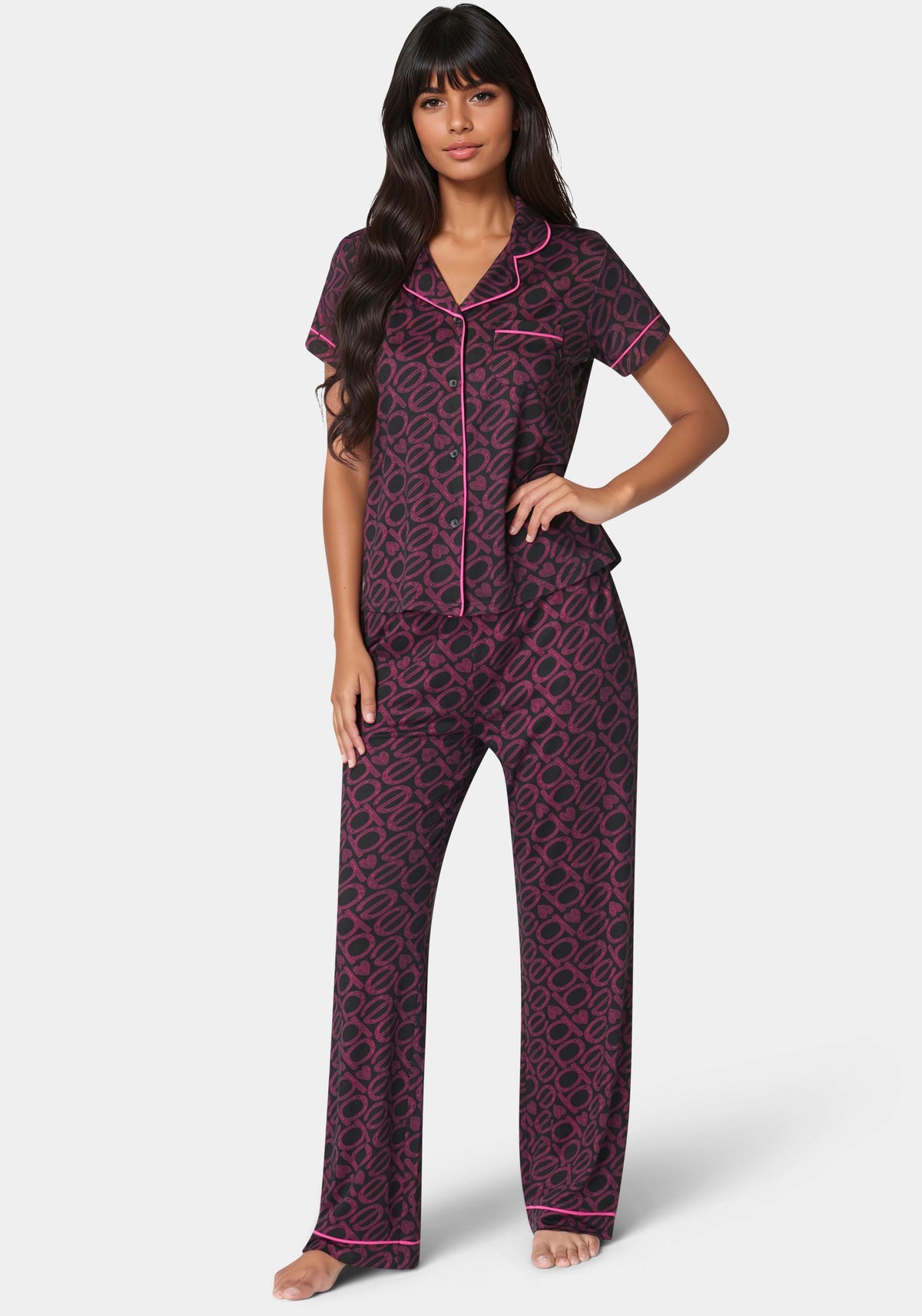 Printed Notch Collar Pant Set