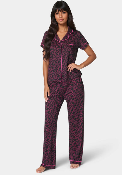 Printed Notch Collar Pant Set
