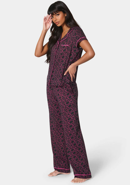 Printed Notch Collar Pant Set