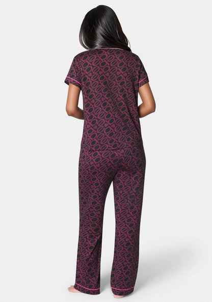 Printed Notch Collar Pant Set