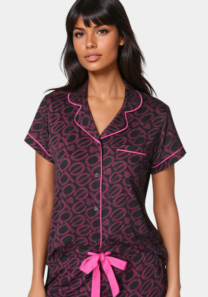 Printed Notch Collar Pant Set