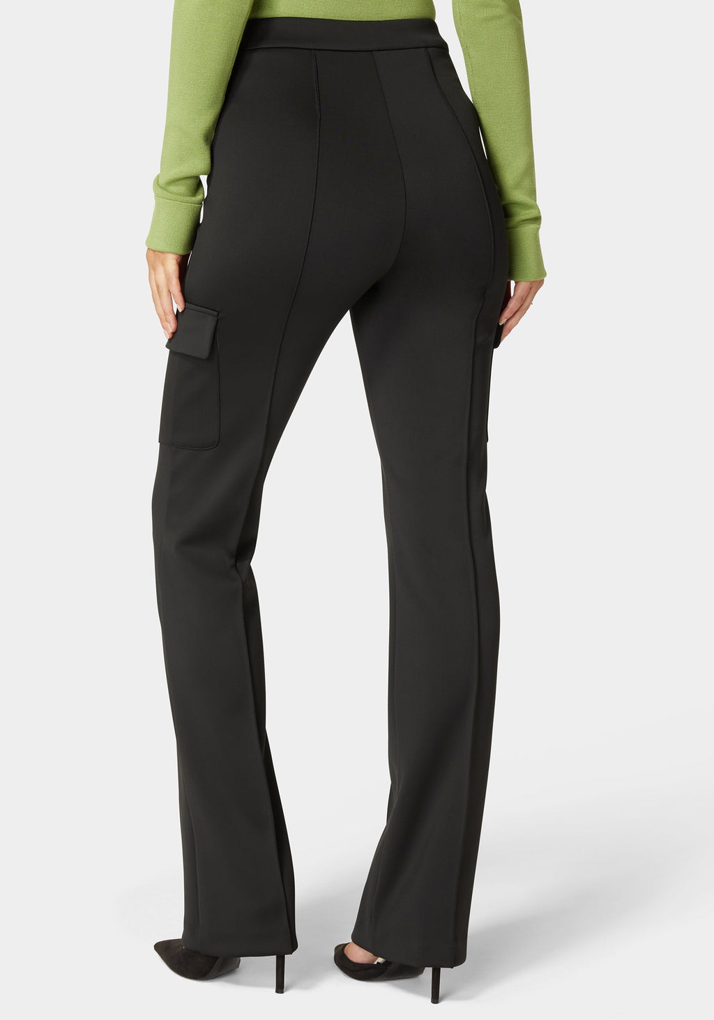 High Waist Straight Leg Patch Pocket Knit Pant