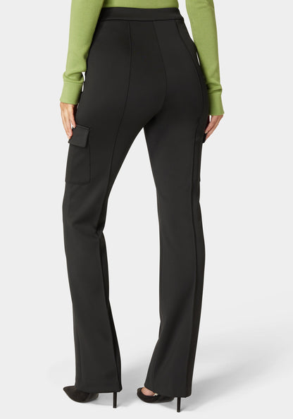 High Waist Straight Leg Patch Pocket Knit Pant
