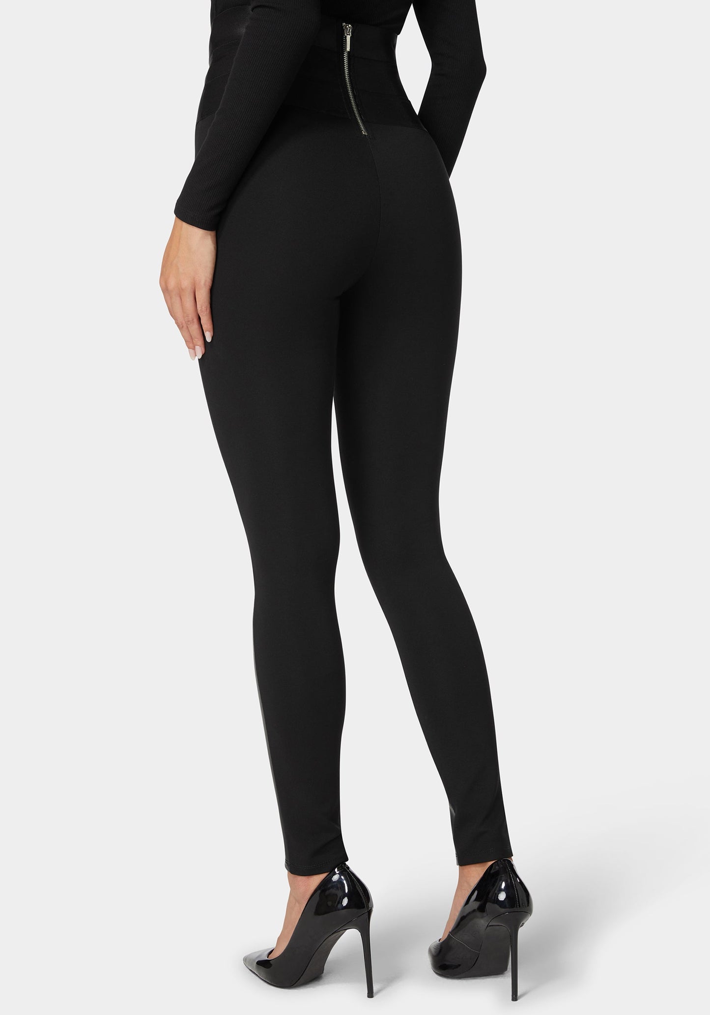 High Waist Stud Details Vegan Leather Insert Pdr Legging