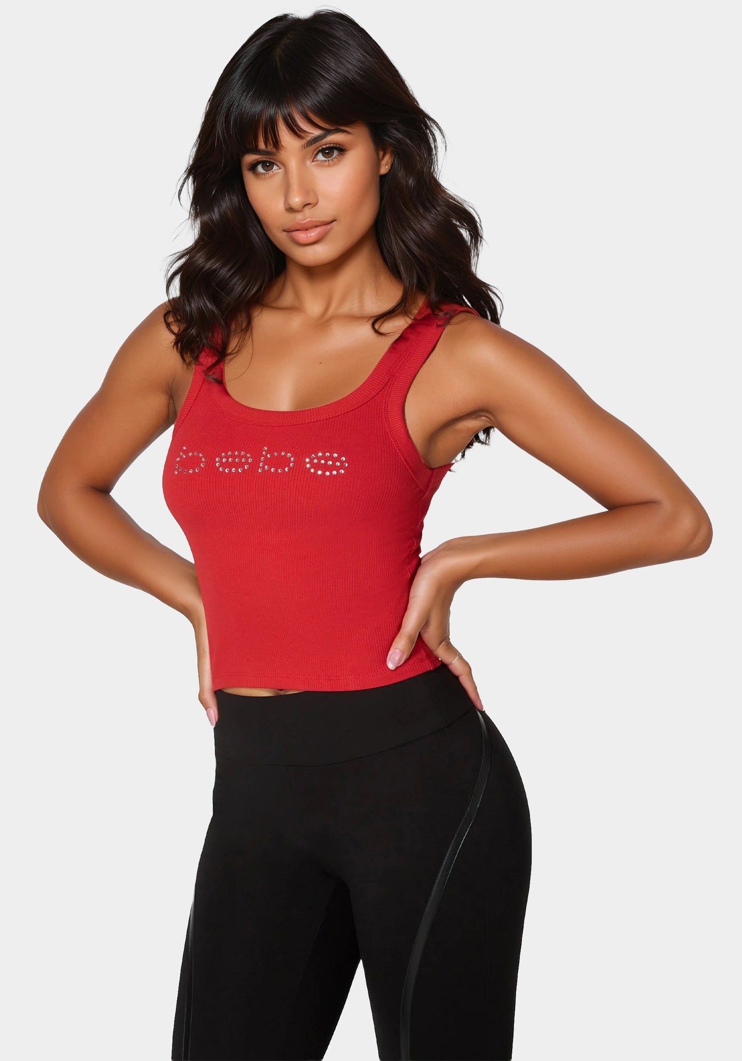 Bebe Logo Double Strap Single Stone Rib Top