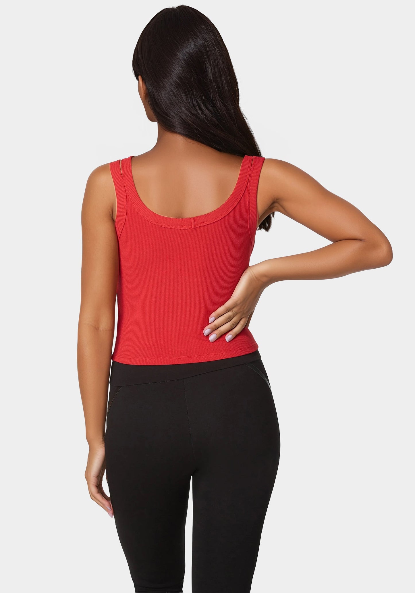 Bebe Logo Double Strap Single Stone Rib Top