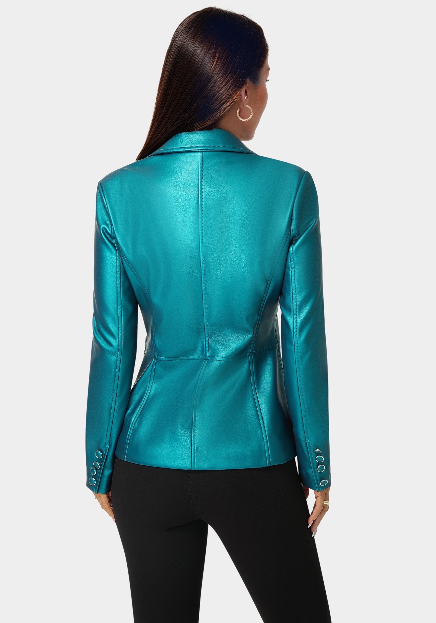 Tailored Metallic Vegan Leather Blazer