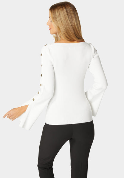 Off Shoulder Bateau Snapped Slit Sweater