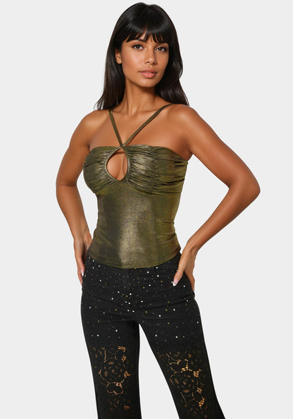 Foil Knit Ruched Top