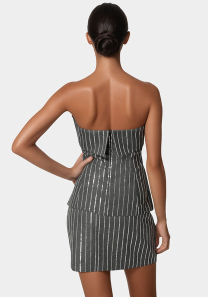 Stripe Sequins Strapless Corset