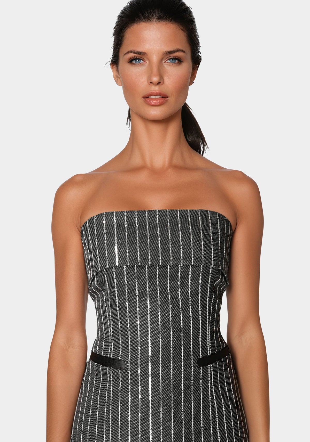 Stripe Sequins Strapless Corset